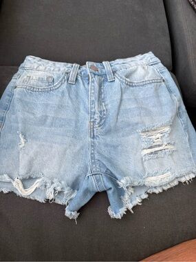 YMI Light Blue Distressed High-Rise Jean Shorts